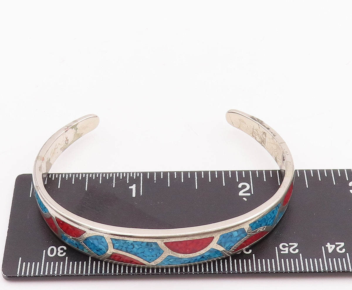 925 Sterling Silver Vintage Bracelet Southwestern Design Crush Turquoise BT10583