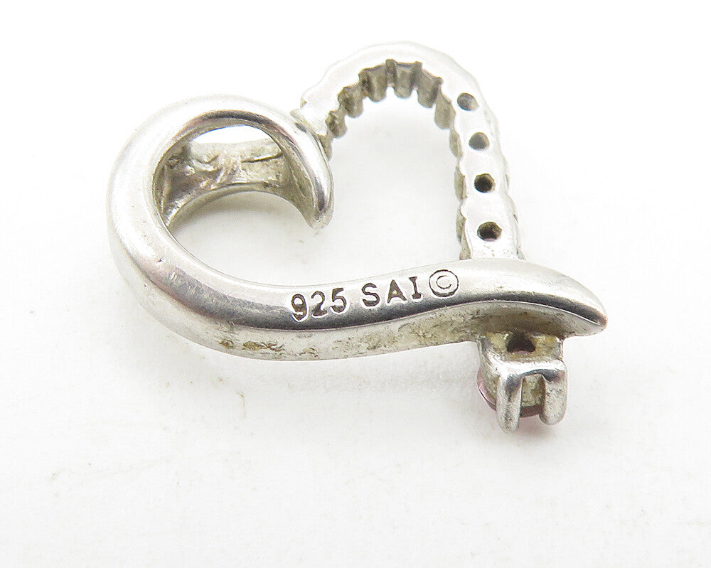 925 Sterling Silver Vintage Petite Pink Topaz Open Love Heart Pendant PT9419
