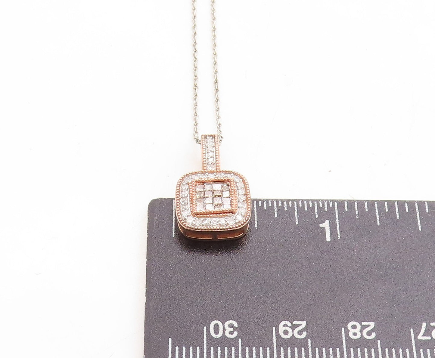 925 Silver & 10K GOLD Genuine Diamonds Rose Gold Plated Chain Necklace NE1990
