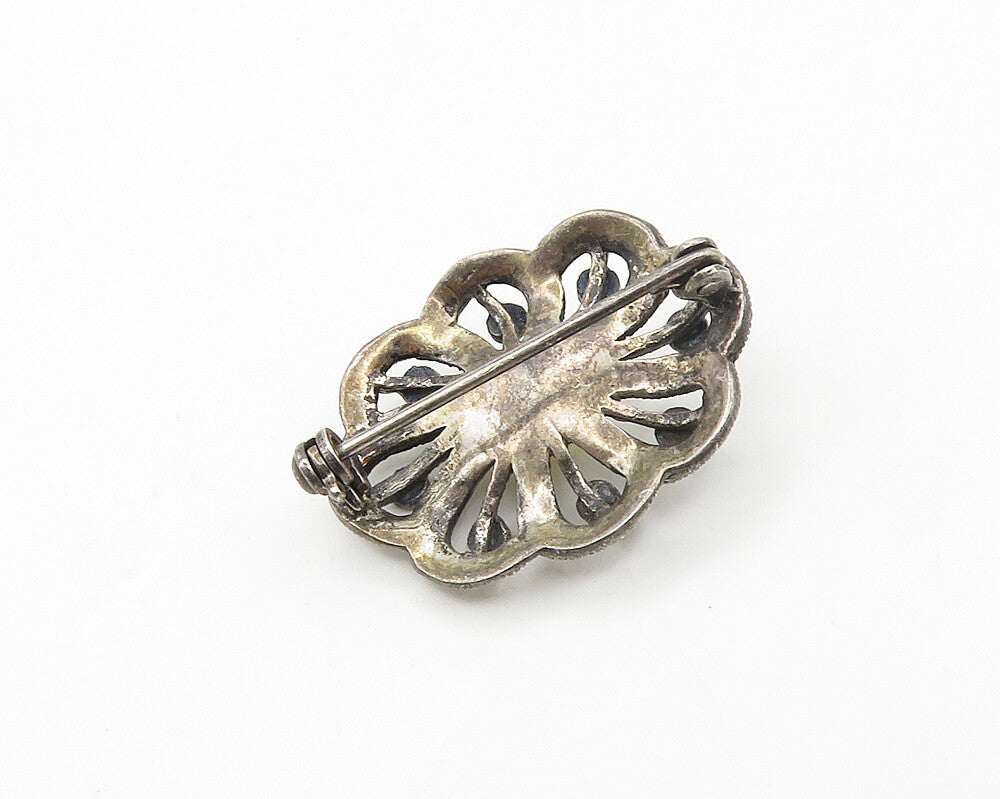 925 Sterling Silver Vintage Sparkling Tied Flower Motif Brooch Pin BP6835