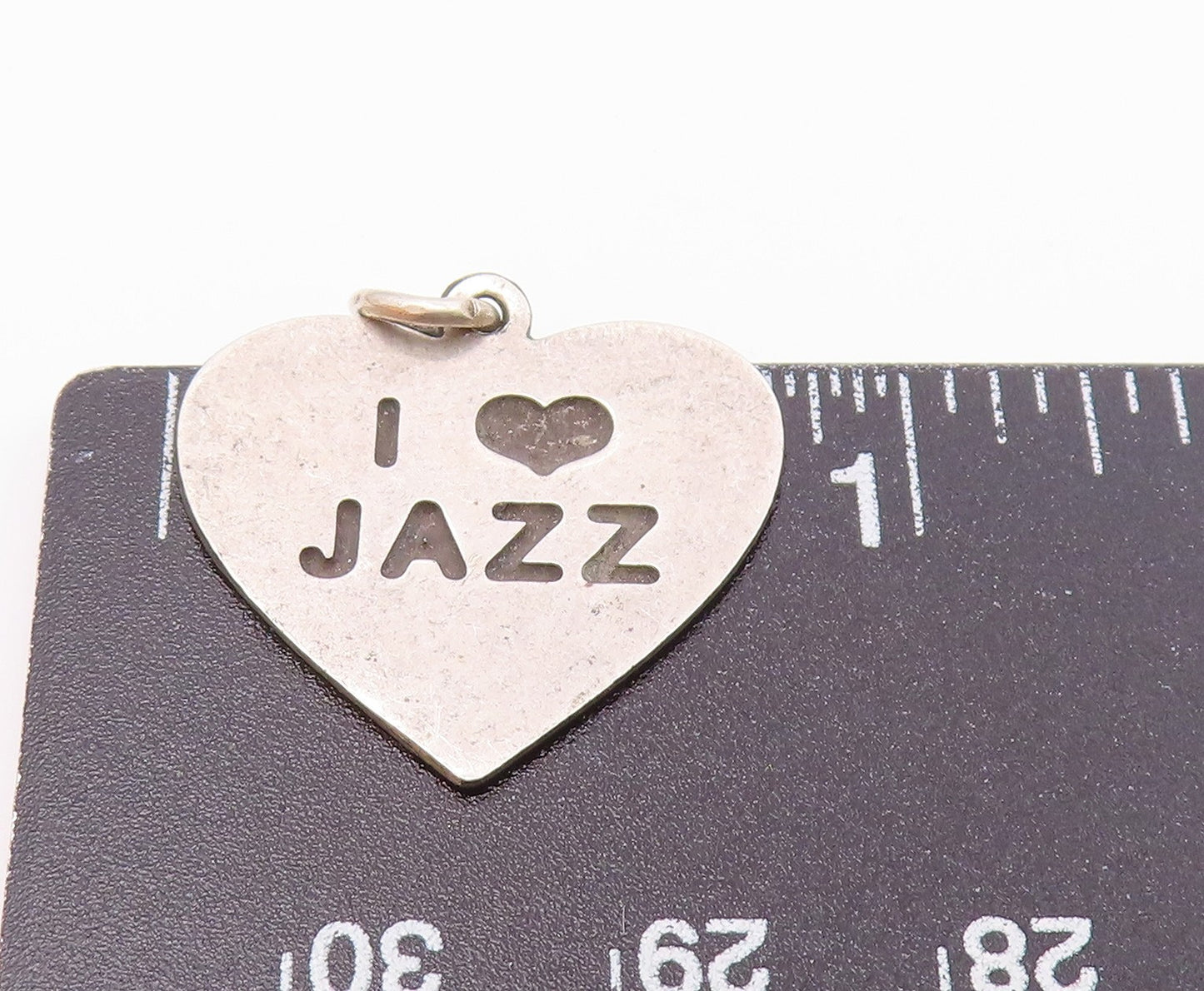 925 Sterling Silver Vintage I Love Jazz Stamped Love Heart Pendant PT17130