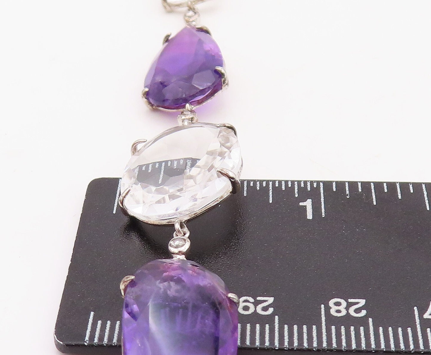 925 Sterling Silver Vintage Bracelet Drop Cut Amethyst Oval Topaz BT10877
