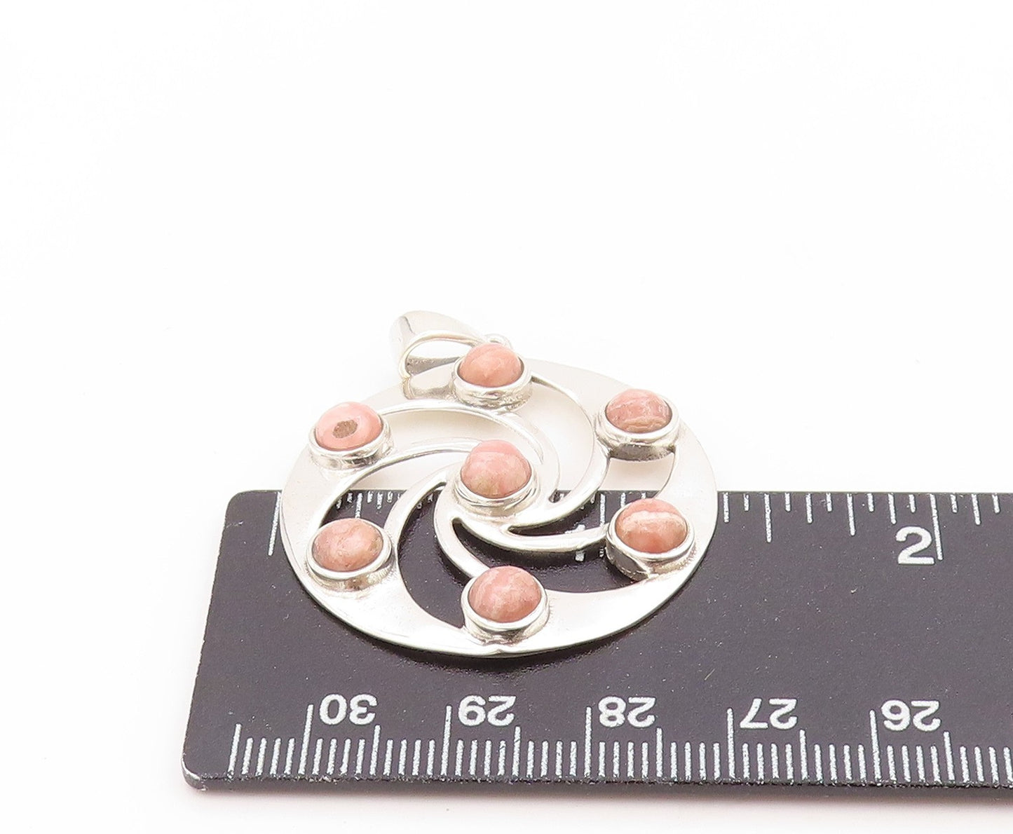 925 Sterling Silver Vintage Pendant Rhodochrosite Celtic Spiral Circle PT25829