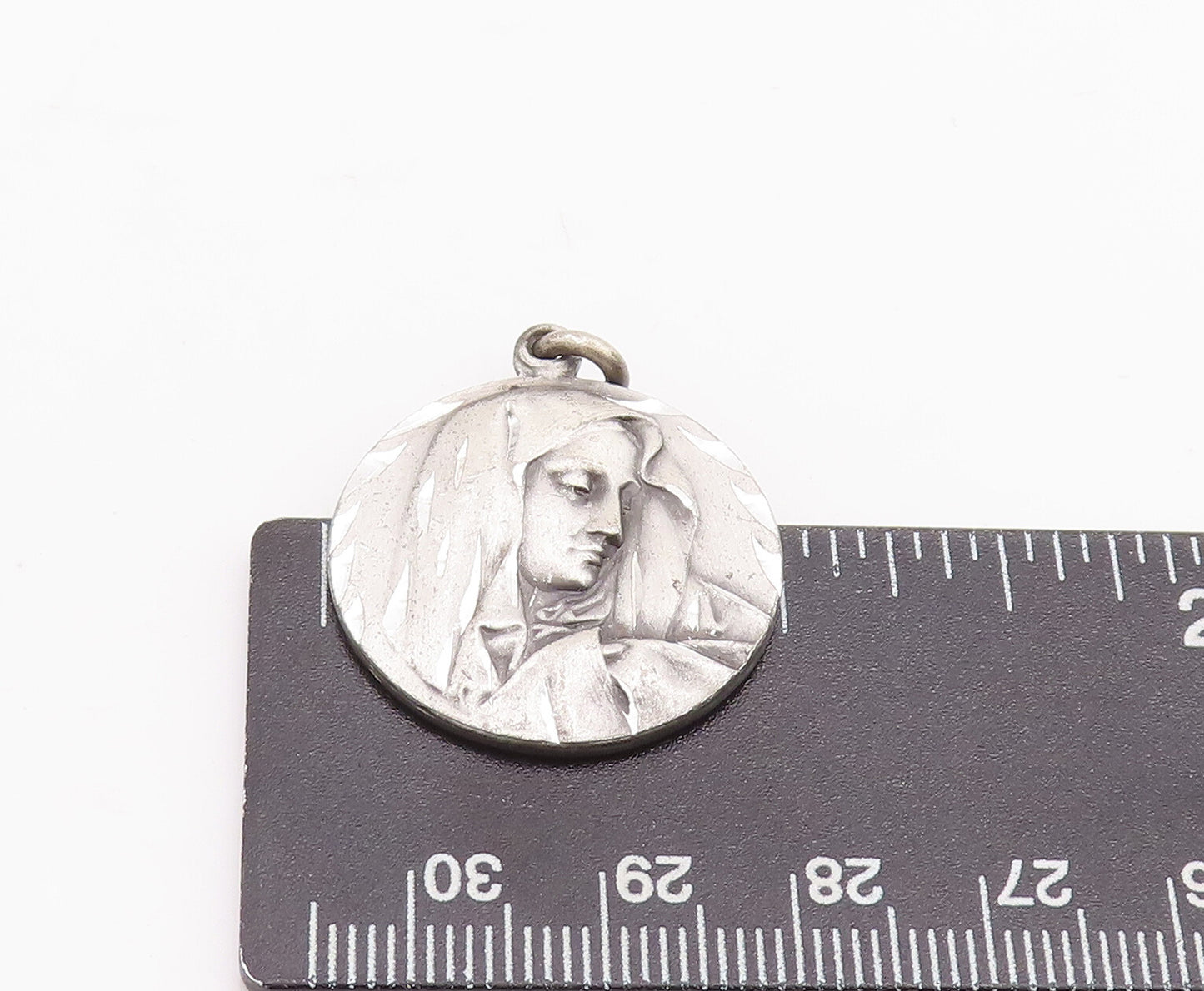 925 Sterling Silver Vintage Pendant Religious Carved Mother Mary Coin PT23226