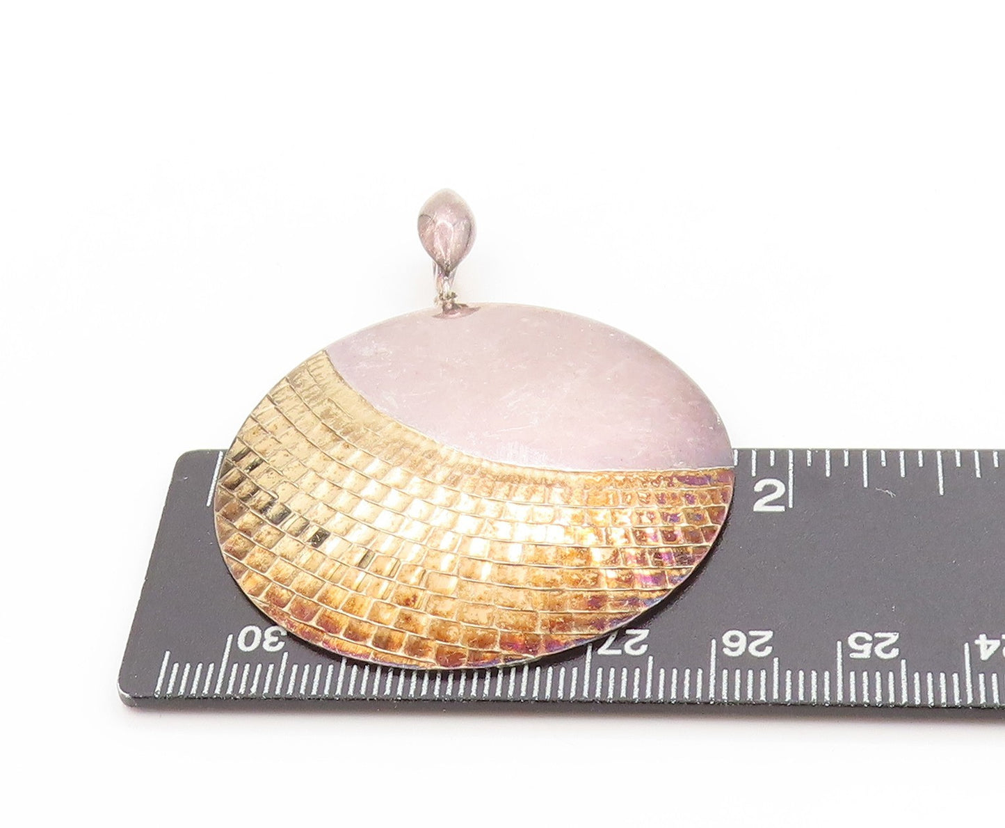 925 Sterling Silver Vintage Pendant Gold Plated Box Carved Round Disk PT24406