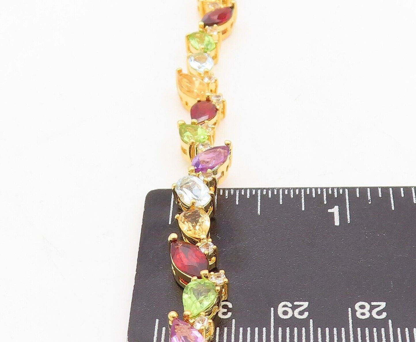 925 Sterling Silver Vintage Bracelet Gold Plated Multi Shape Gemstones BT10775