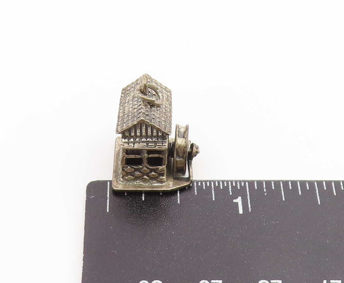 925 Sterling Silver Vintage Pendant BEAU Water Mill House Charm MOVES PT26576