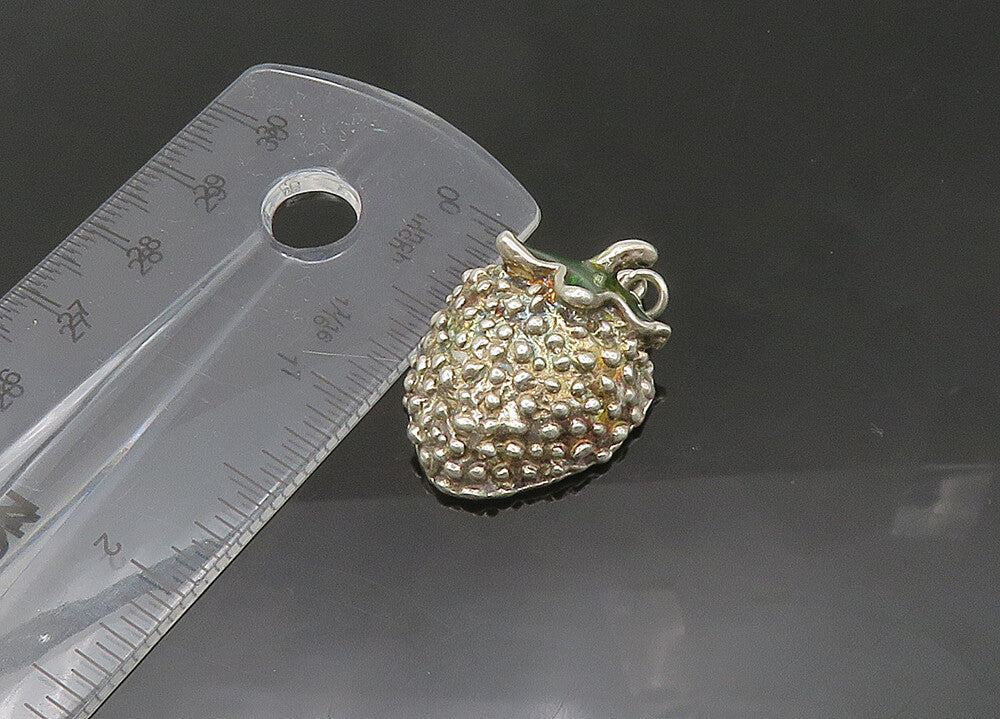 925 Sterling Silver Vintage Enamel Strawberry Fruit Motif Pendant PT17530