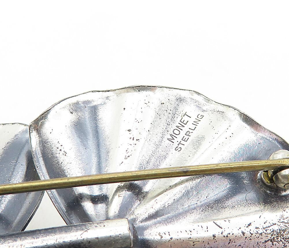 MONET 925 Sterling Silver Vintage Shiny Modernist Design Brooch Pin BP3200