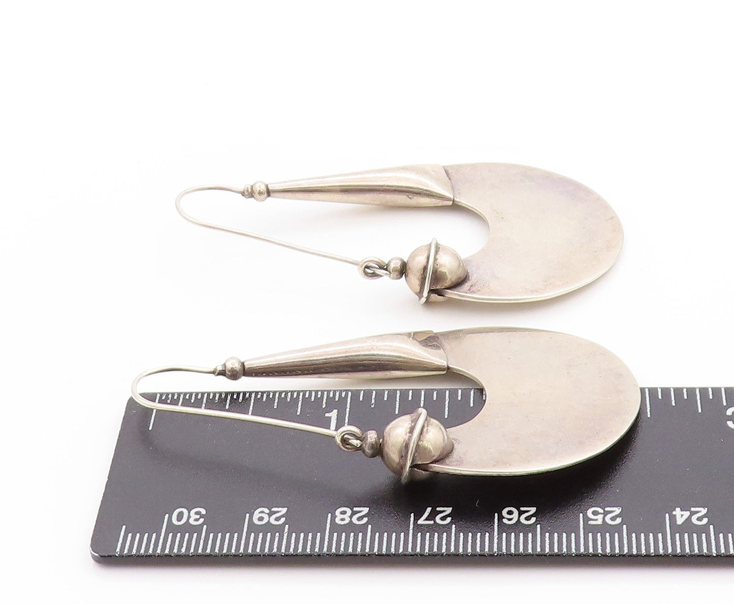 925 Sterling Silver Vintage Earrings MEXICO Designer Drop Hoops EG13585