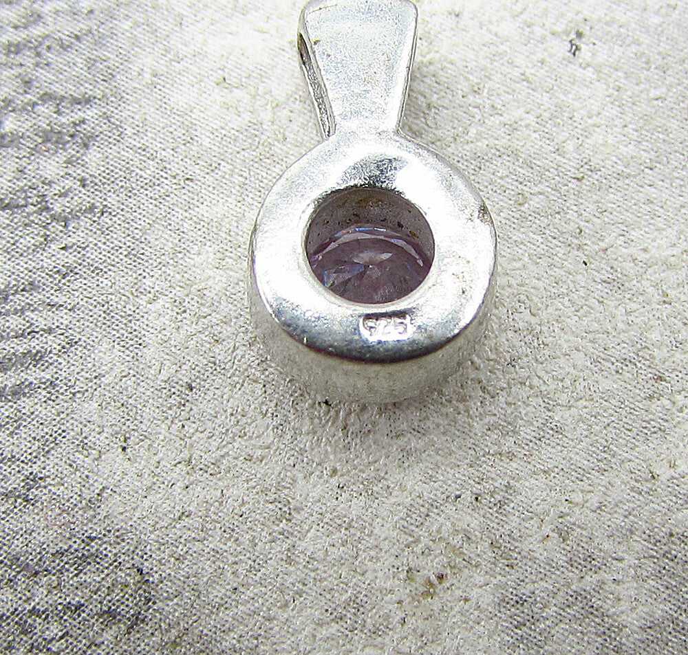 925 Sterling Silver Round Cut Faceted White Cubic Zirconia Pendant PT1521