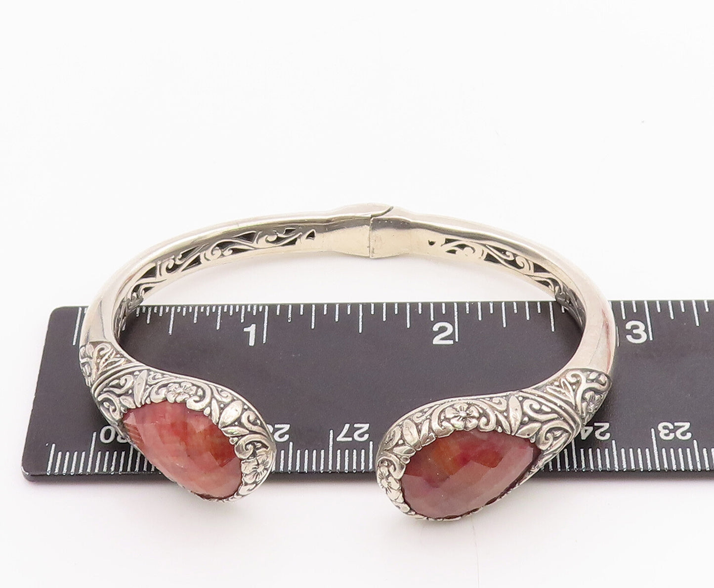925 Sterling Silver Vintage Bracelet Drop Cut Gemstone Hinged Cuff BT10584