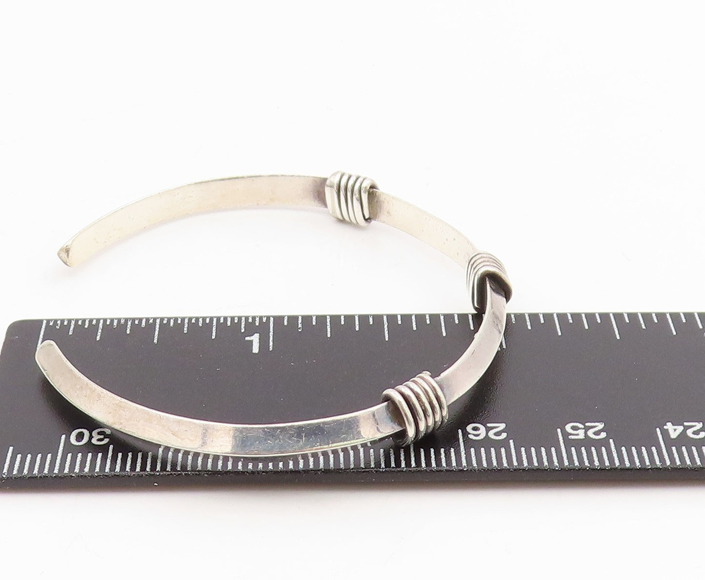 925 Sterling Silver Vintage Bracelet Minimalist Wire Wrapped Wide Cuff BT11563