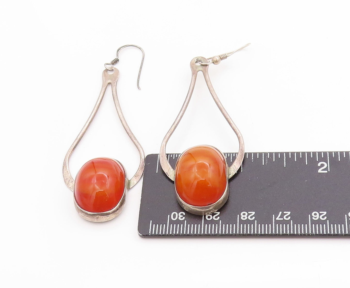 925 Sterling Silver Vintage Earrings Elegant Cabochon Carnelian Dangles EG13711
