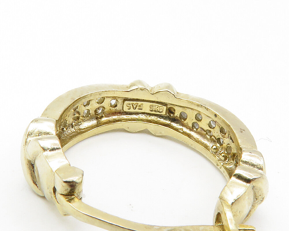 925 Sterling Silver Genuine Diamonds Gold Plated Round Hoop Earrings EG6425