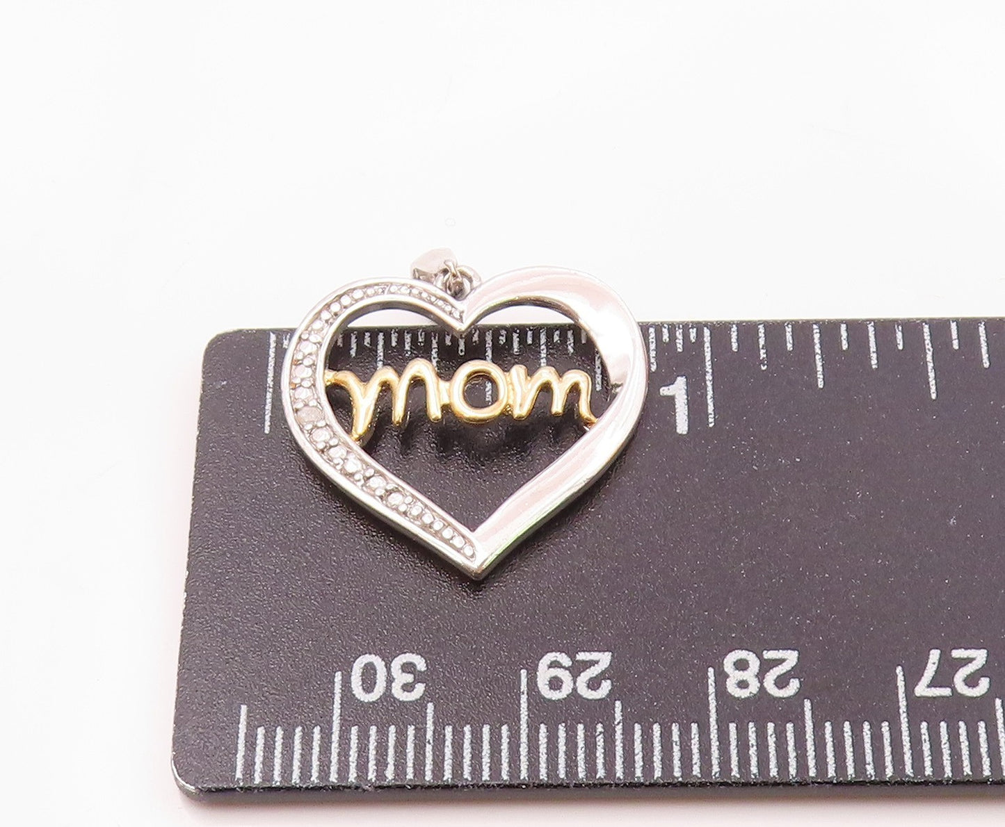 925 Silver Vintage Genuine Diamond Two Tone MOM Love Heart Pendant PT20704
