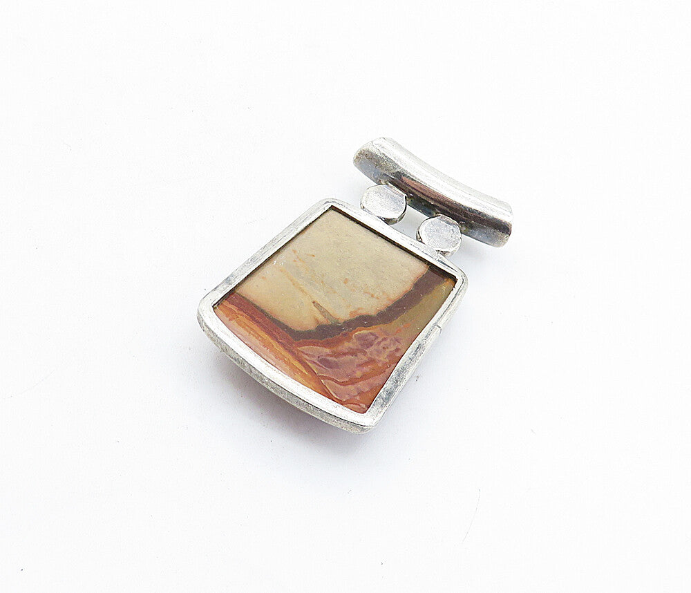 925 Sterling Silver Vintage Cabochon Cut Agate Square Slide Pendant PT4602