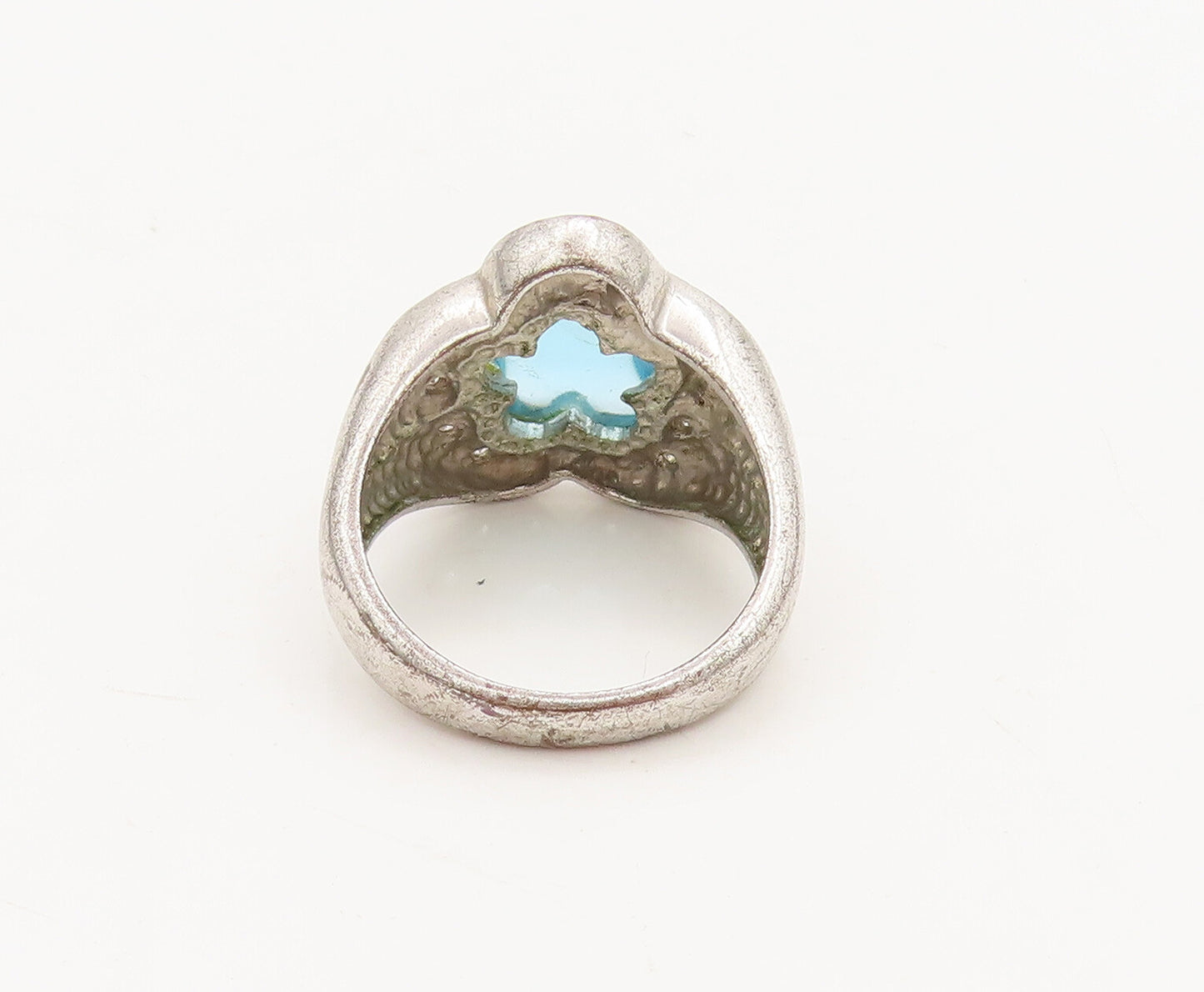 925 Silver Vintage Aquamarine Floral Cut Halo Diamond Ring Sz 5.75 RG26856