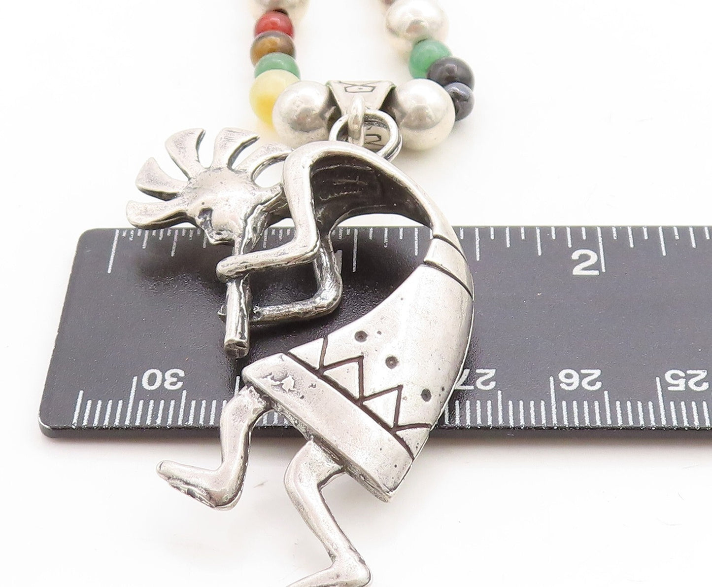 MASHA NAVAJO 925 Silver Vintage Multi Stone Kokopelli Chain Necklace NE1320