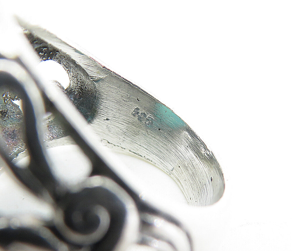 925 Sterling Silver Vintage Turquoise Shiny Swirl Cocktail Ring Sz 7.5 RG5398