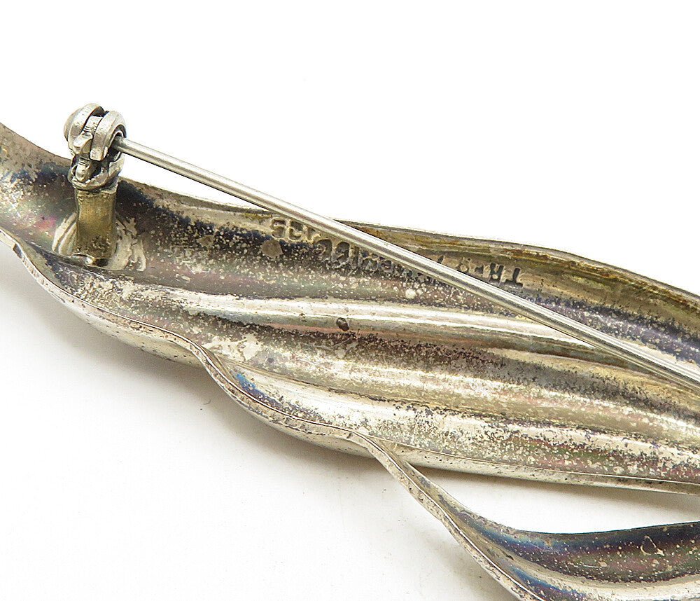 MEXICO 925 Sterling Silver Vintage Fluted Wing Design Brooch Pin BP3381