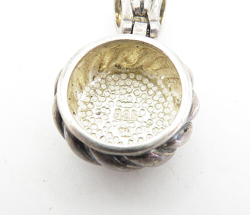 925 Sterling Silver Vintage Mother Of Pearl Round Twist Drop Pendant PT3677