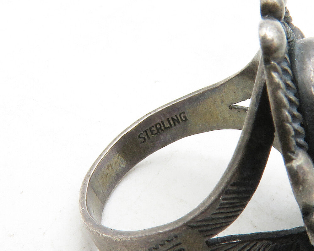 925 Sterling Silver Vintage Green Jasper Cocktail Ring Sz 5.5 RG13159