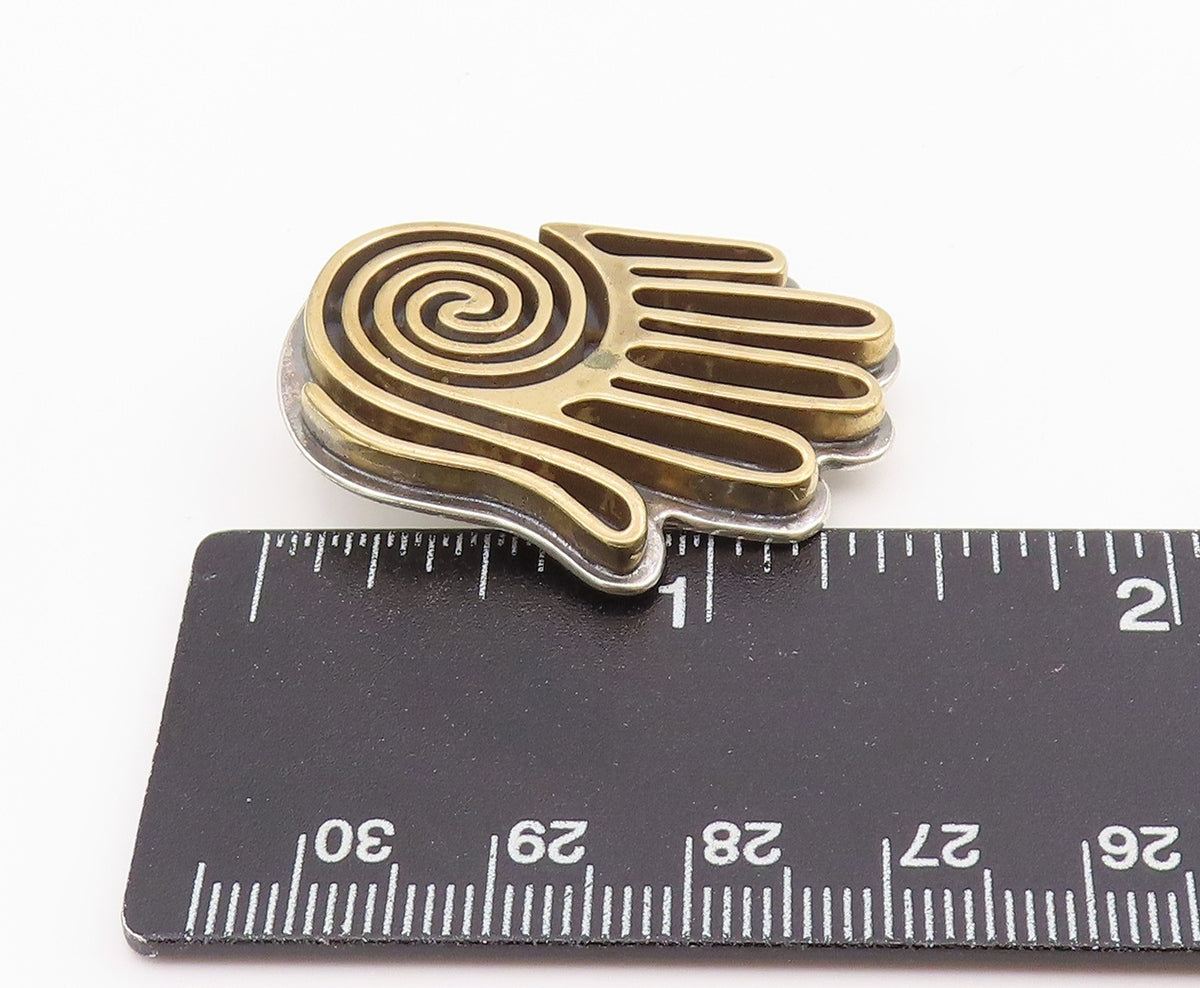 925 Sterling Silver Vintage Brooch Pin CAROLYN POLLACK Spiral Hamsa Hand BP12179