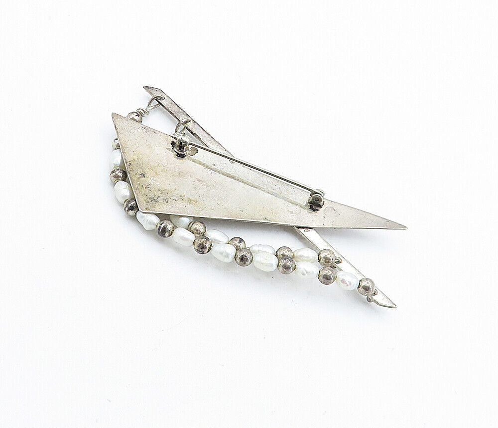 925 Sterling Silver Vintage Petite Baroque Pearls Beaded Brooch Pin BP2282