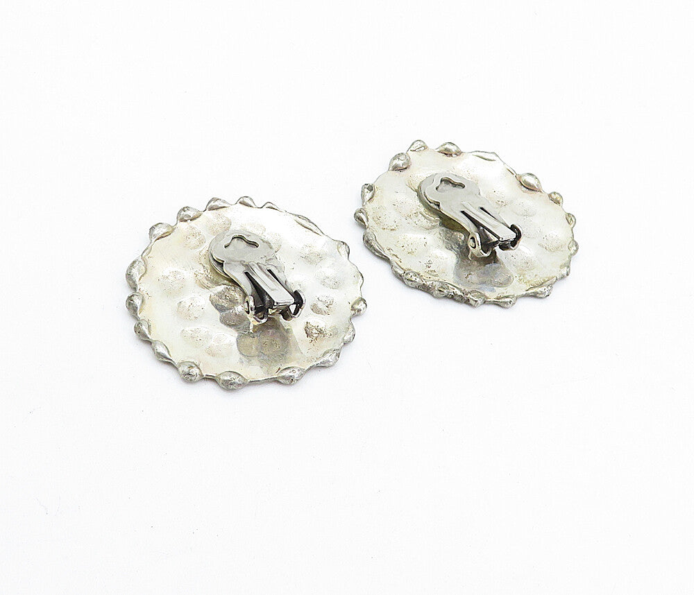 925 Sterling Silver Vintage Modernist Sculpted Non Pierce Earrings EG2410