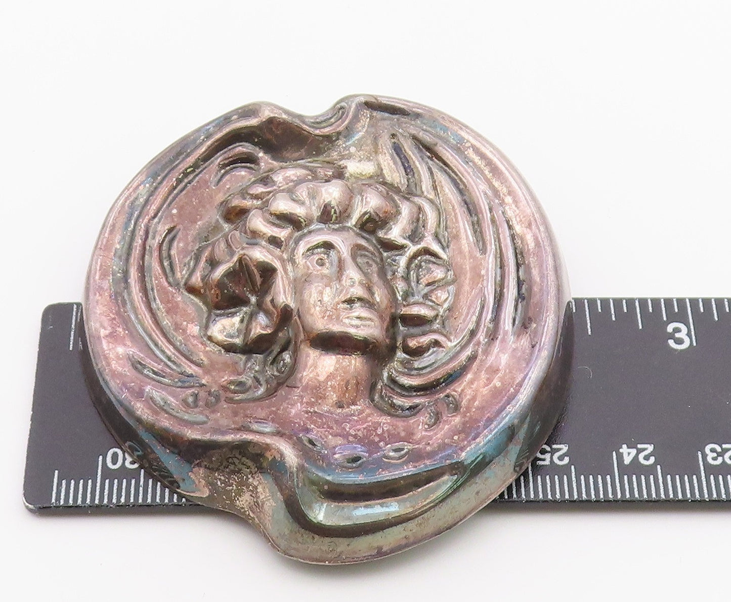 MEXICO 925 Silver Vintage Oxidized Modernist Woman's Face Brooch Pin BP4795