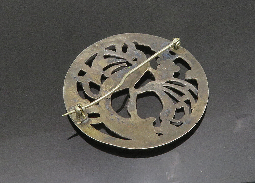 925 Sterling Silver Vintage Antique Dark Tone Perched Bird Brooch Pin BP7812
