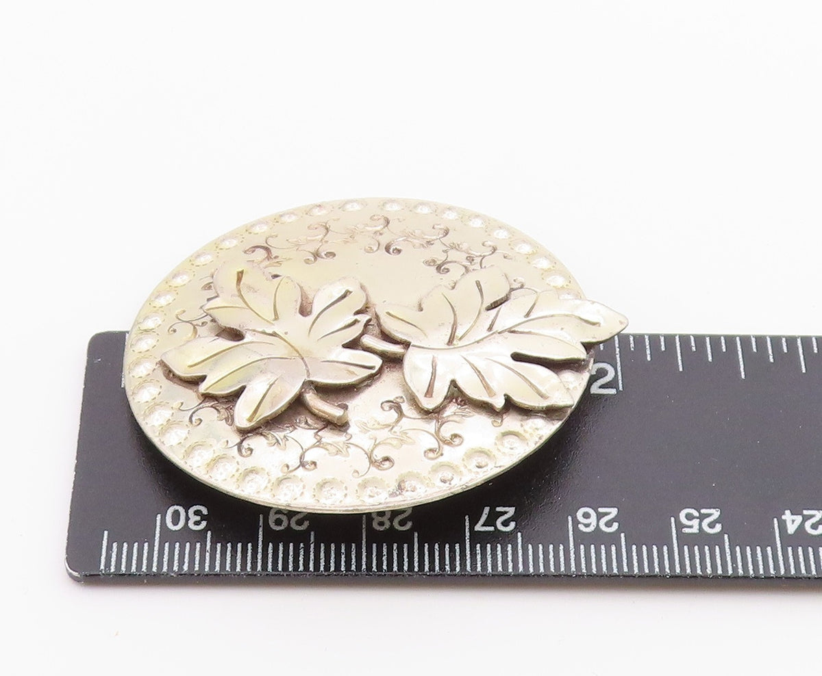 GRET BARKIN 925 Silver Vintage Oak Leaf Swirl Pattern Brooch Pin BP9385