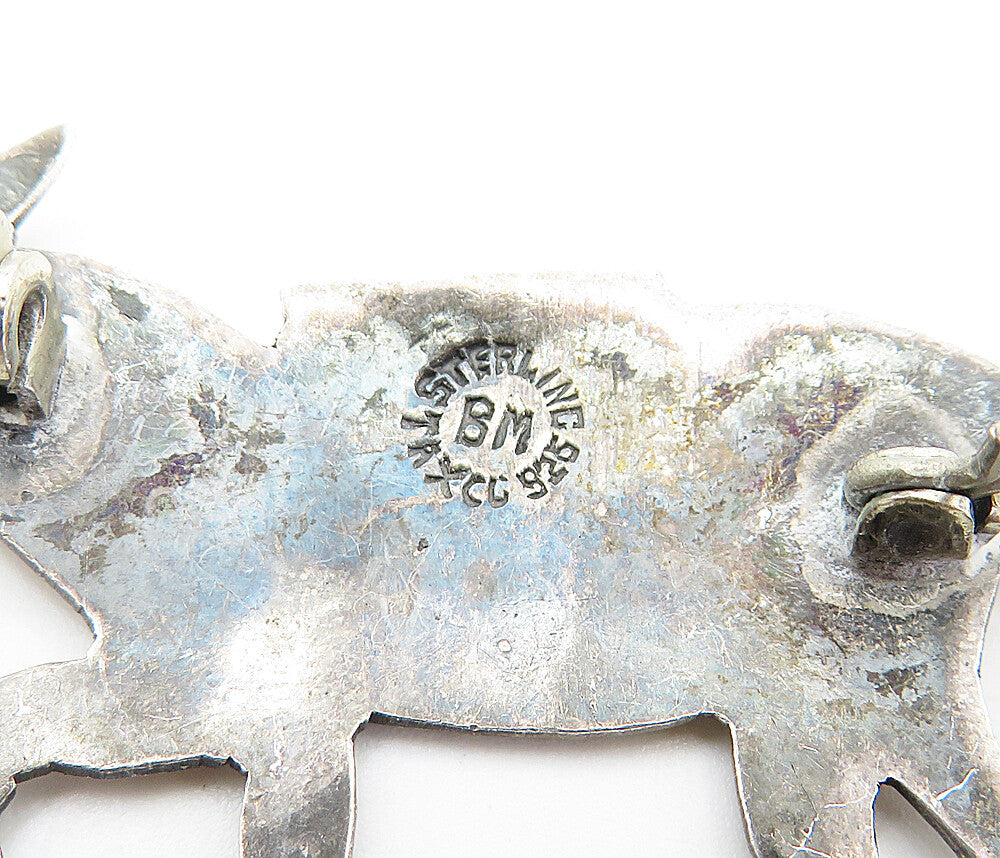 BM TAXCO 925 Silver Vintage Etched Detail Donkey Motif Brooch Pin BP2823