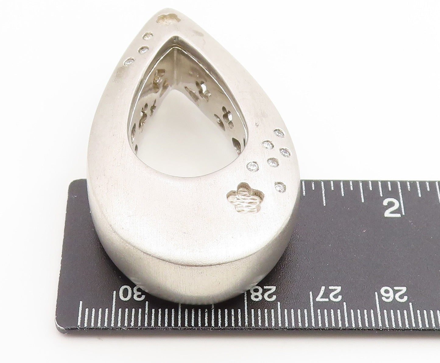 925 Sterling Silver Vintage Pendant CZ Inset Modernist Solid Teardrop PT26114