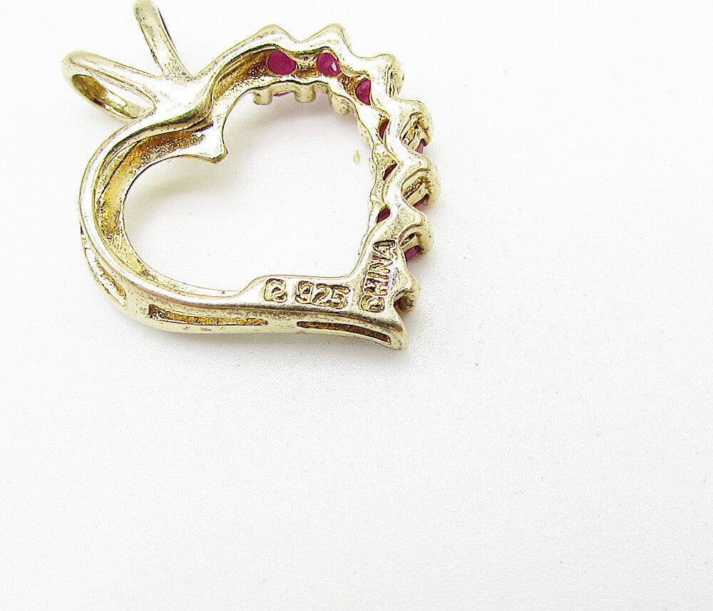 Gold Over 925 Sterling Silver Ruby & Genuine Diamond Love Heart Pendant PT2164