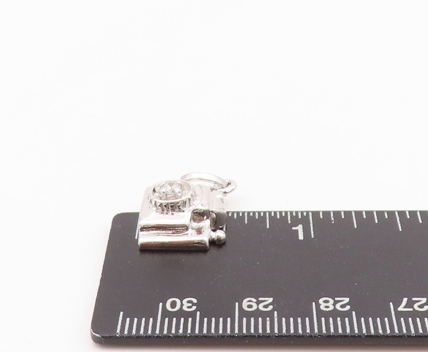 925 Sterling Silver Vintage Pendant Round Cut Topaz Carved Camera PT24271