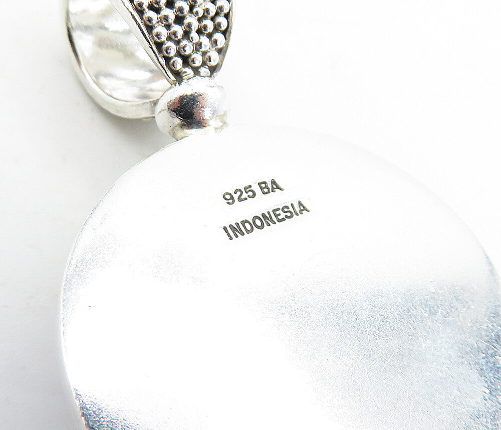 BALI 925 Sterling Silver Vintage Mother Of Pearl Round Dome Pendant PT3389