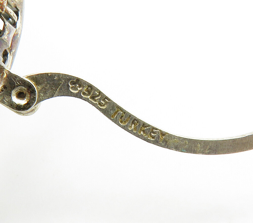 925 Sterling Silver Vintage Dark Tone Wire Link Design Hoop Earrings EG7599