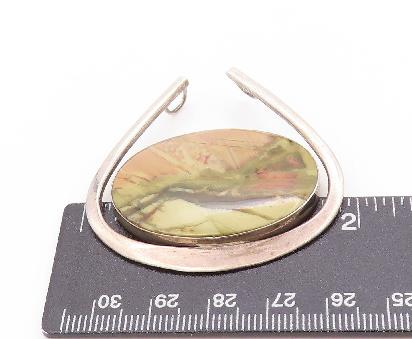 925 Sterling Silver Vintage Pendant Jasper Modernist Horseshoe Design PT25075