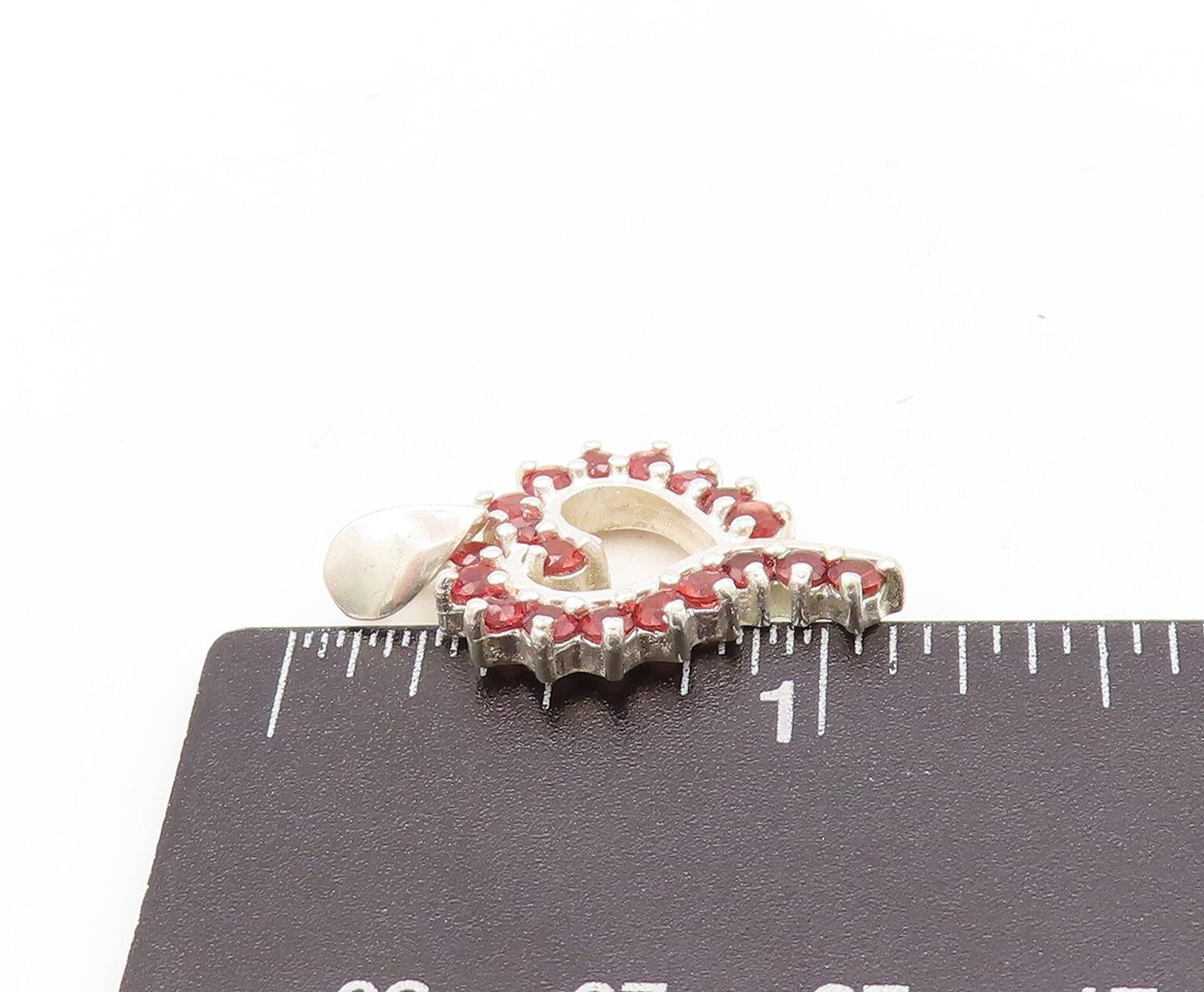 925 Sterling Silver Vintage Pendant Cutout Red Topaz Border Heart PT23602
