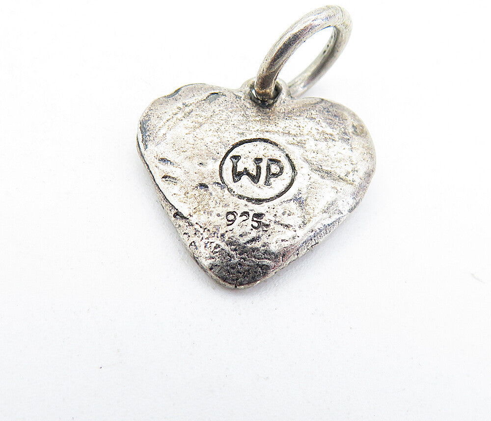 925 Sterling Silver Vintage Petite Rustic Two Tone Love Heart Pendant PT4376
