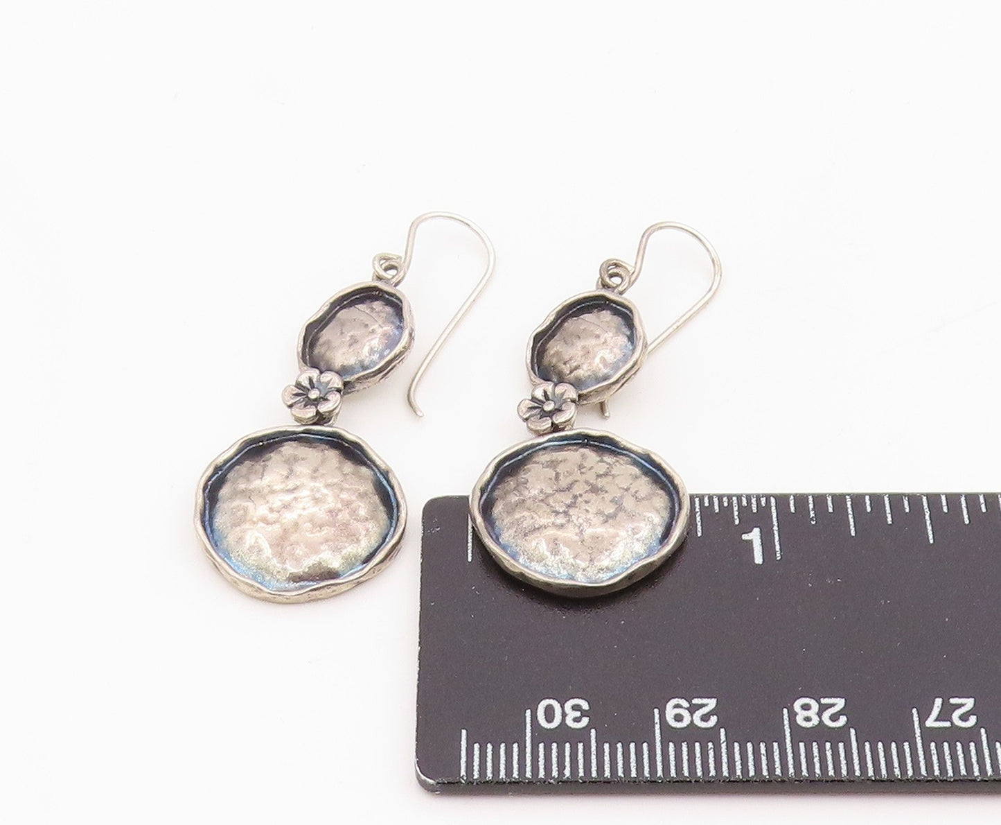 925 Sterling Silver Vintage Earrings OR PAZ ISRAEL Double Disc Dangle EG14114