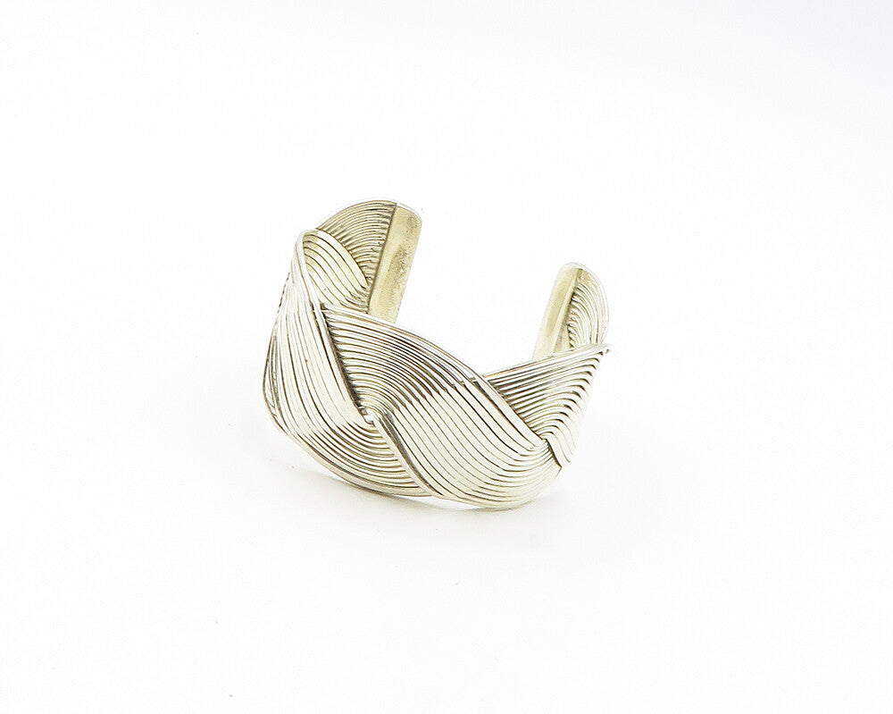 925 Sterling Silver Vintage Shiny Split Shank Twist Cuff Bracelet BT7424