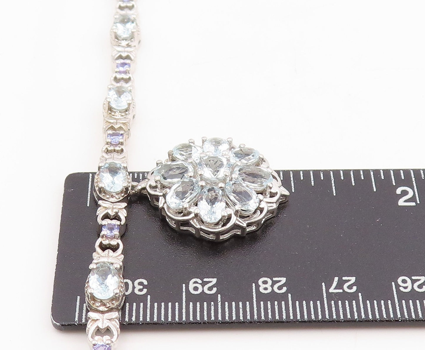 925 Sterling Silver Vintage Pendant Tanzanite & Topaz Floral Choker PT25330
