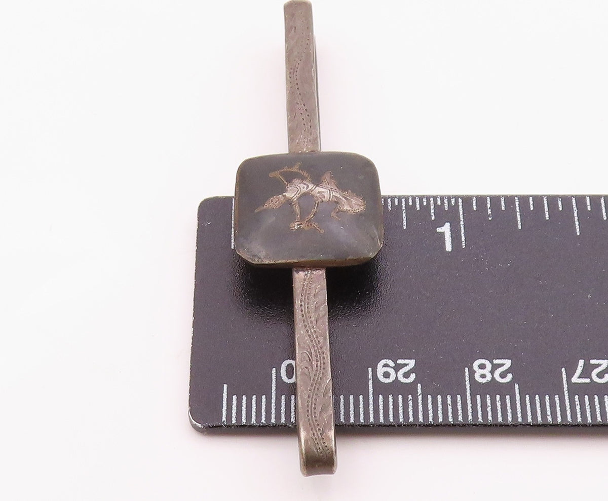 SIAM 925 Sterling Silver Vintage Niello Dancer Dark Tone Tie Clip TR1970