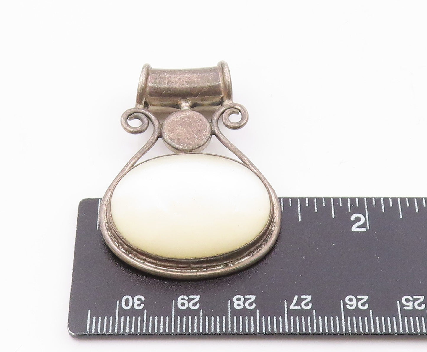 925 Sterling Silver Vintage Mother Of Pearl Dark Tone Swirl Pendant PT7825