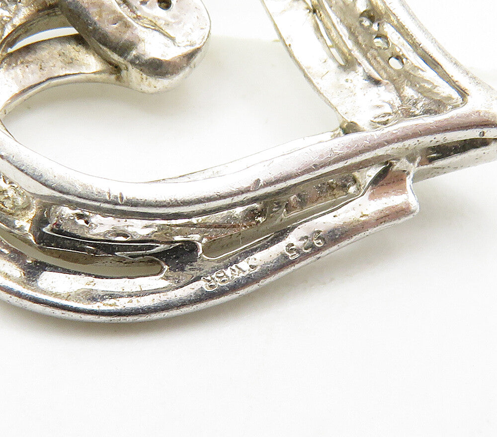925 Sterling Silver Vintage Genuine Diamonds Love Heart Pendant PT12536