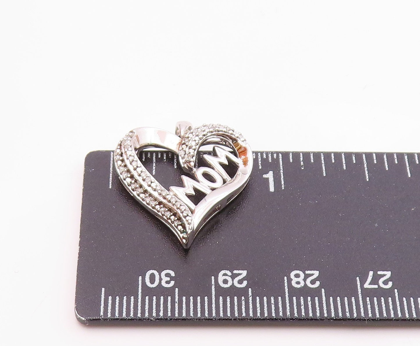 925 Sterling Silver Vintage Genuine Diamonds Mom Love Heart Pendant PT16609