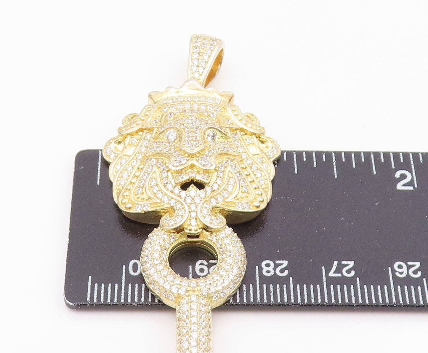 925 Sterling Silver Vintage Cubic Zirconia Royal Lion Key Pendant PT19622